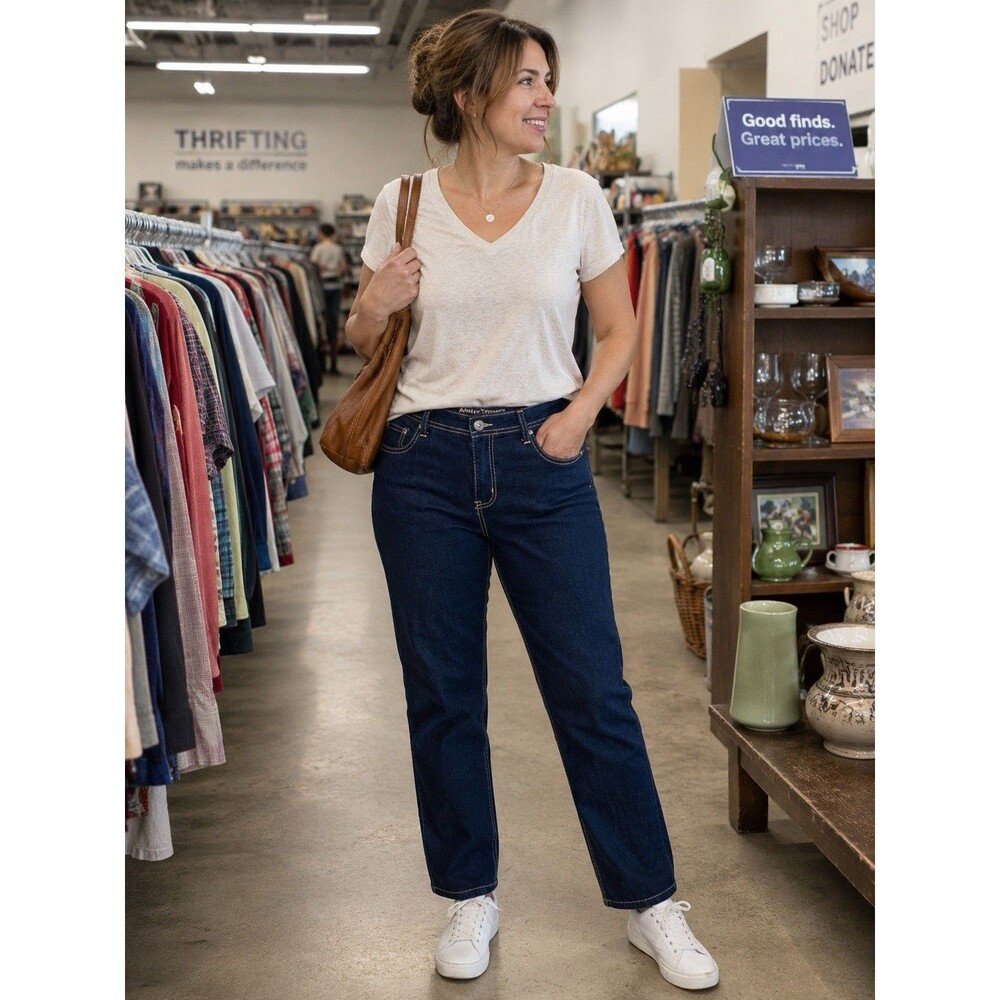 Ashley Stewart 14P Dark Wash Straight Leg Stretch Jeans Classic Everyday Fit